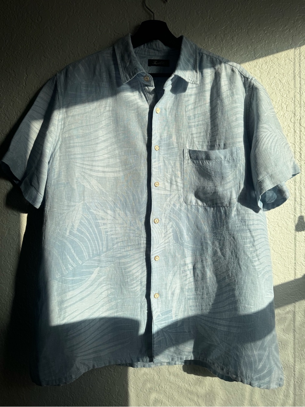 Tasso Elba Men's Silk Linen Blend Palm Leaf Short Sleeve Button Down